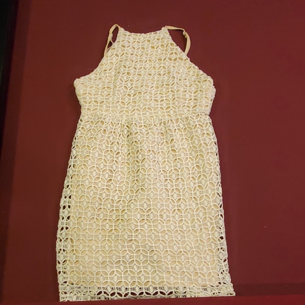 Tan & white lace dress